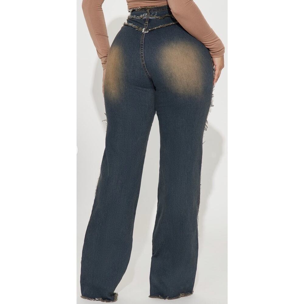 Fashion Nova Frayed Jeans Sabrina Size 11 Straight Leg High Rise Dark Wash - Picture 5 of 10